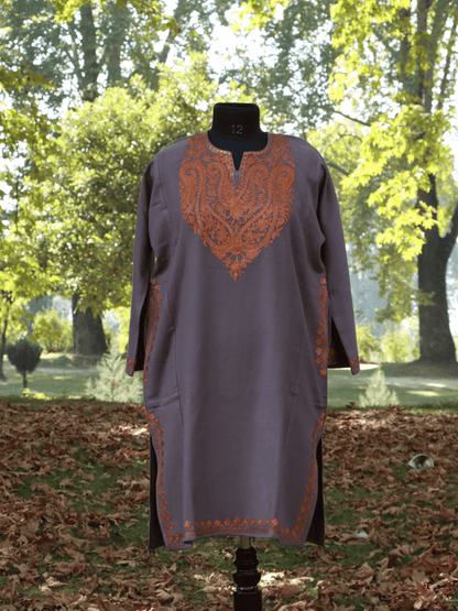 Zarqash-e-Pashmina: Copper Zari Embriodery pheran - Shopping in Kashmir